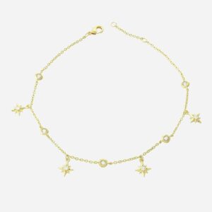 Chaîne de cheville étoiles pendantes oxyde zirconium plaqué or 750 magie céleste scintillante