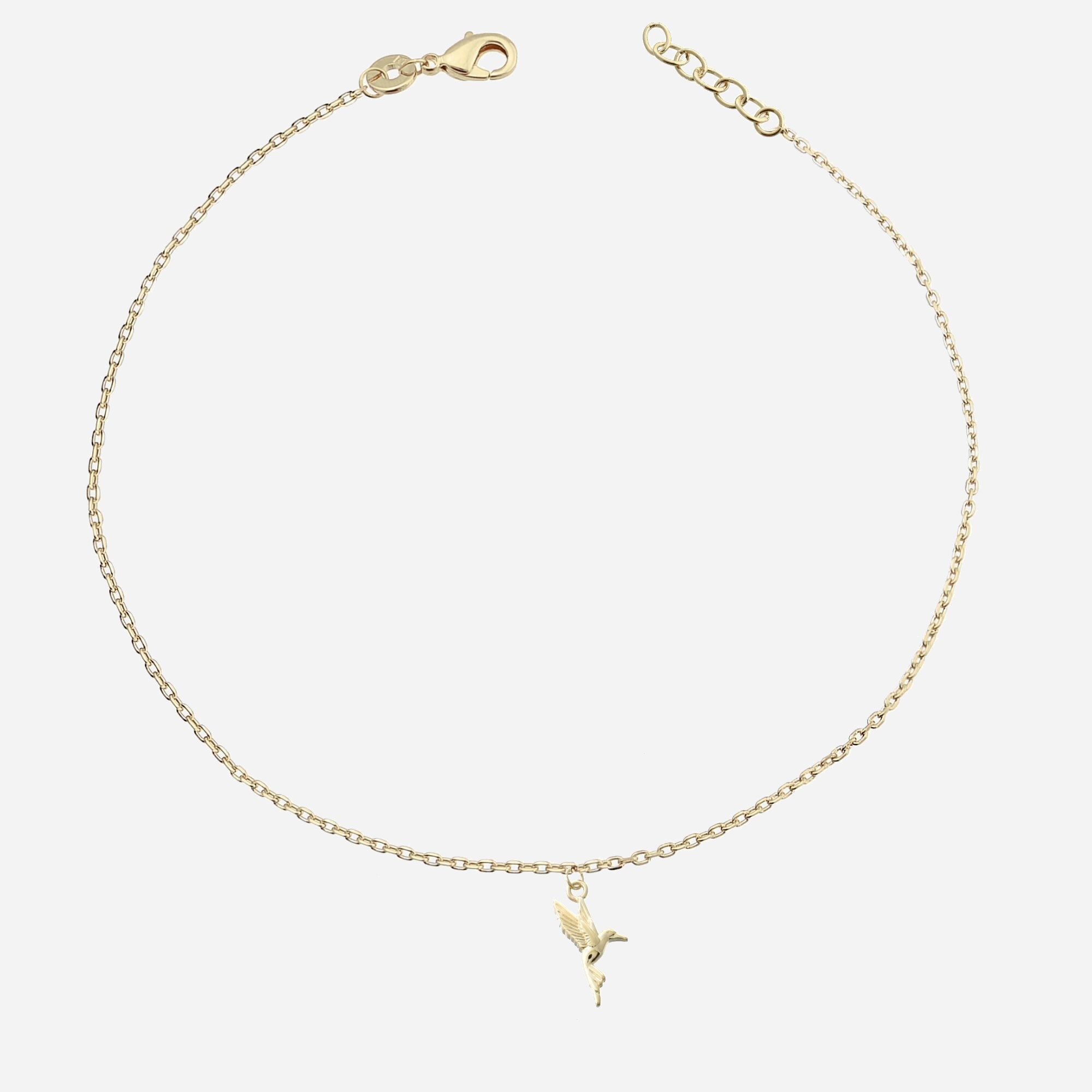 Chaîne cheville oiseau colibri plaqué or 3 microns pendant
