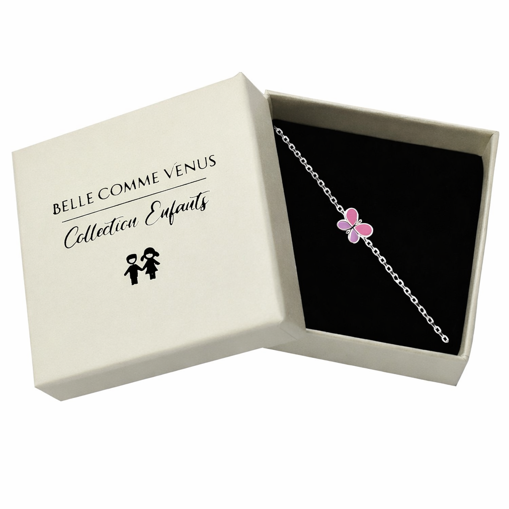 Bracelet papillon enfant émail coloré argent 925 rhodié dans écrin Belle Comme Venus