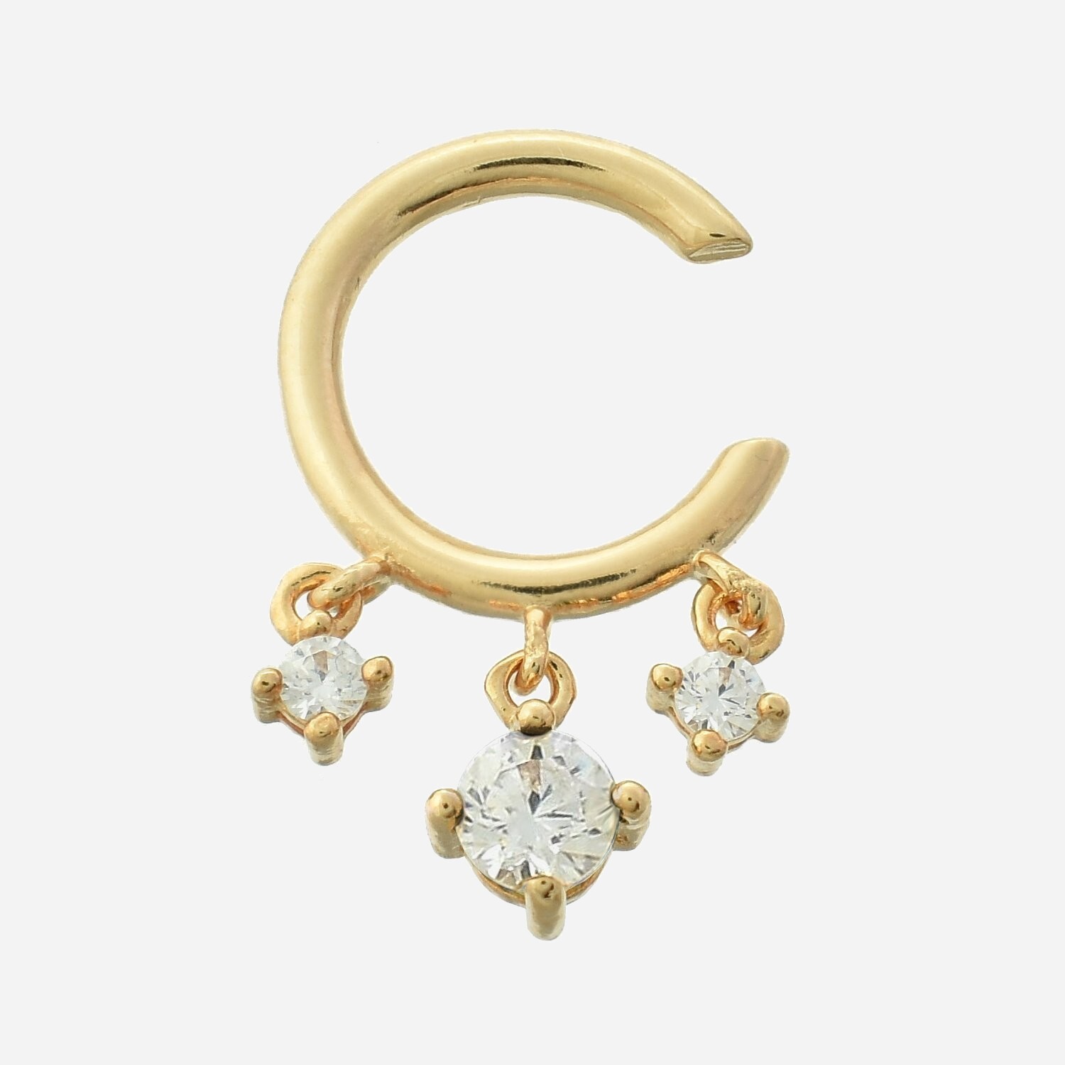 Clip oreille earcuff plaqué or 3 microns 3 zirconium pendants