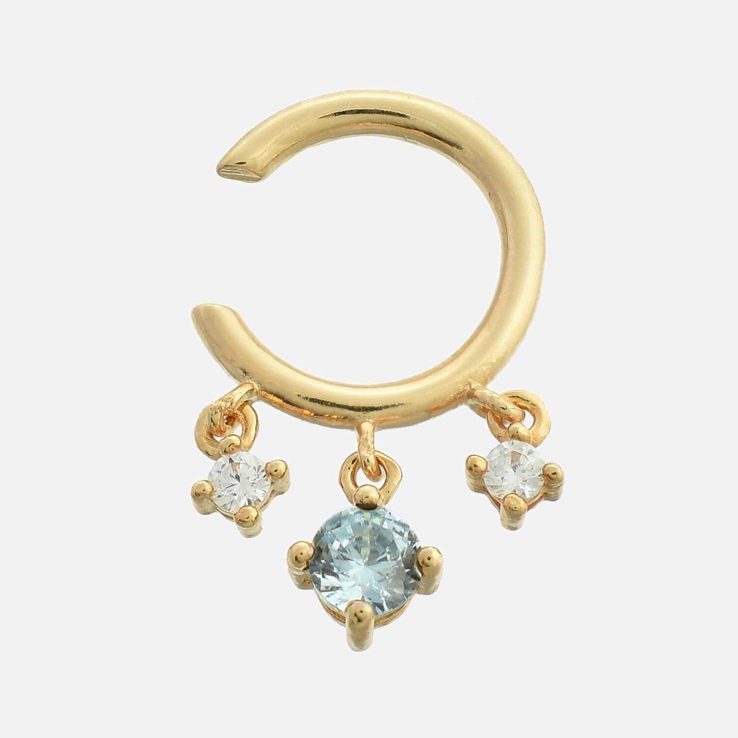 Clip oreille earcuff plaqué or 3 microns zirconium bleu pendant