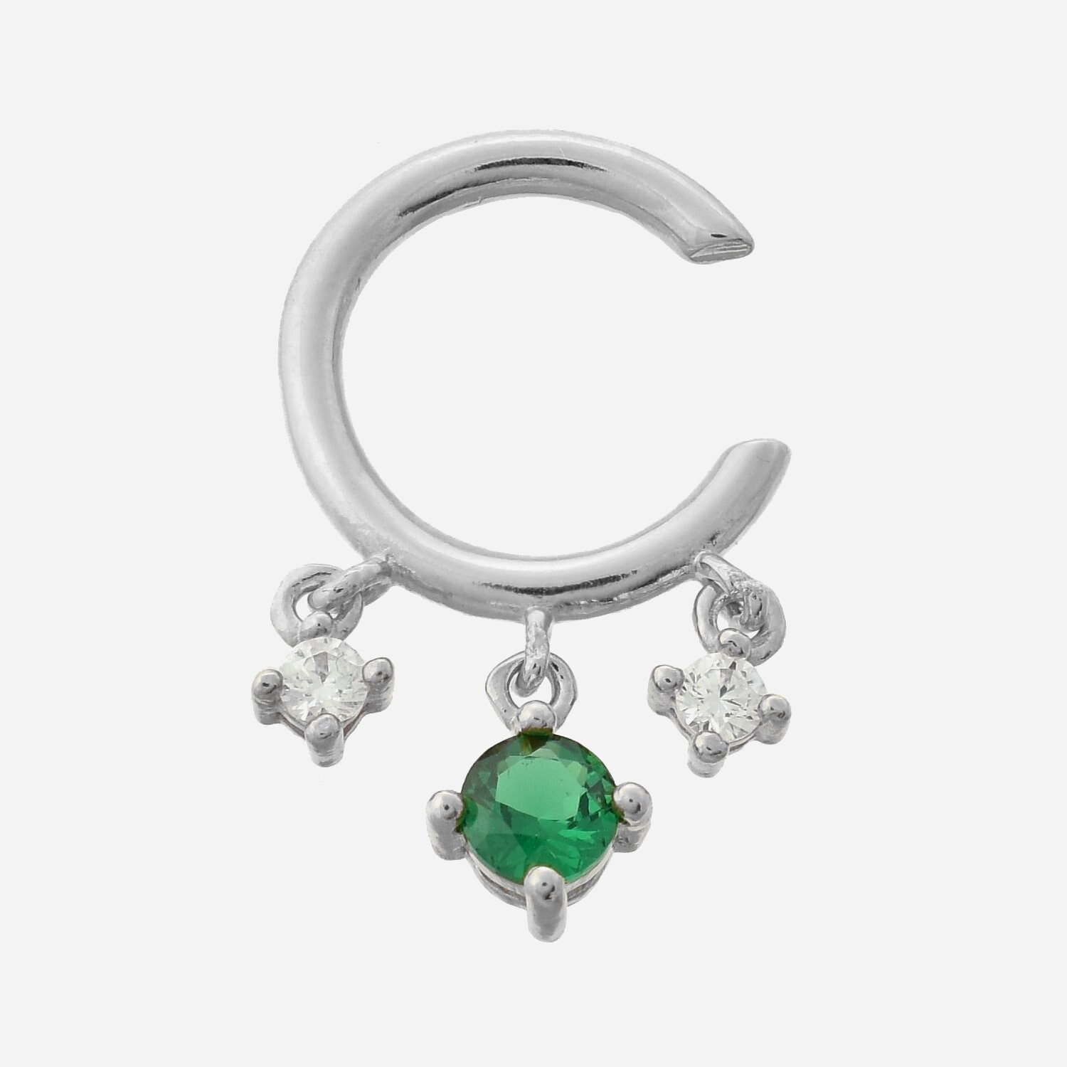 Clip oreille earcuff argent 925 zirconium vert pendant rhodié
