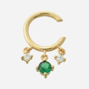 Clip oreille earcuff plaqué or 3 microns zirconium vert central