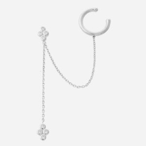 Clip oreille ear cuff argent 925 rhodié double chaînettes zirconium