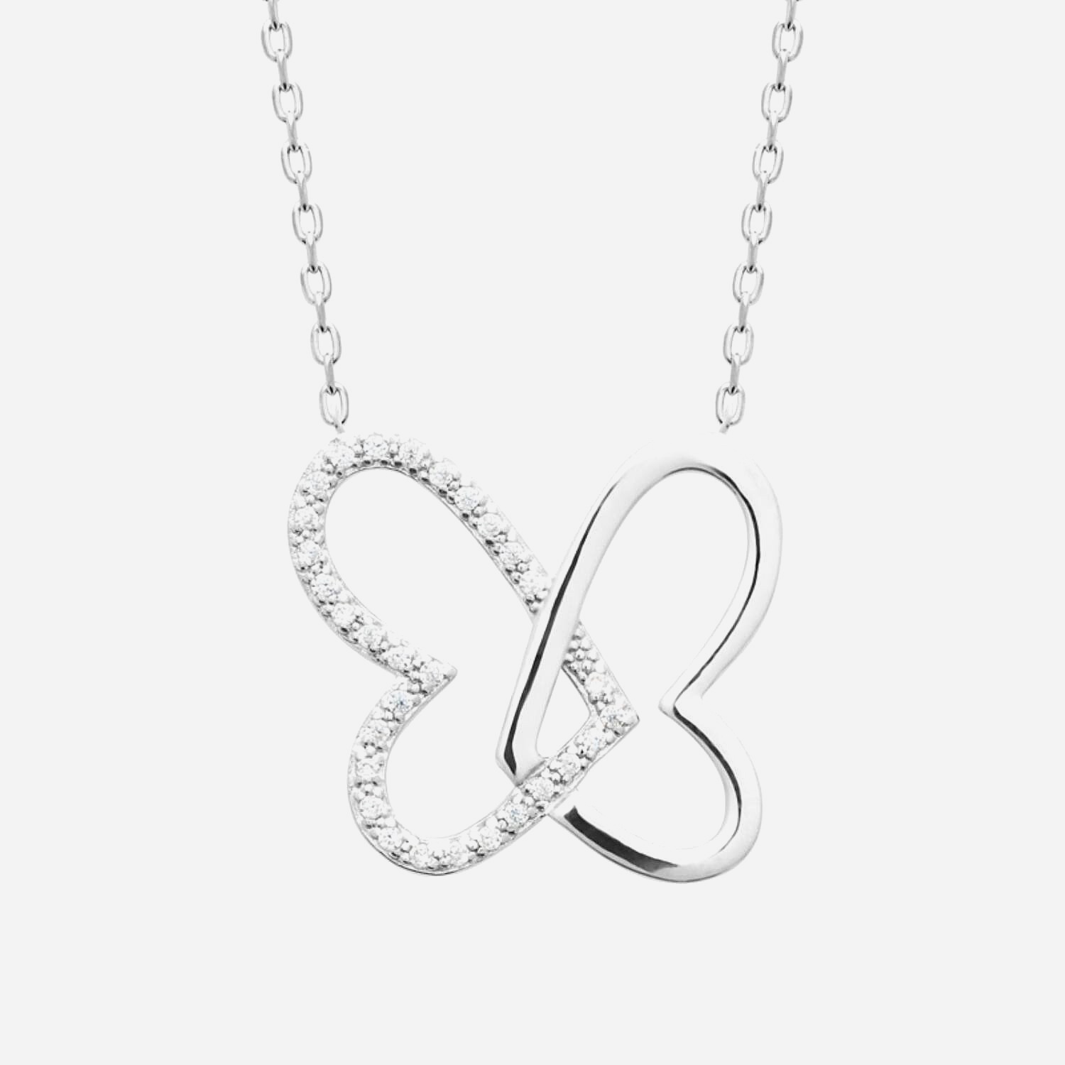 Collier 2 coeurs oxydes de zirconium Argent 925 Rhodié