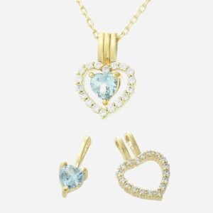 Collier 2 pendentifs 3 styles coeur oxyde zirconium bleu plaqué or 3 microns