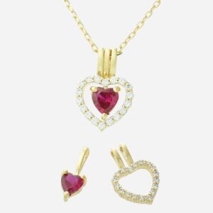 Collier 2 pendentifs 3 styles coeur oxyde zirconium rose plaqué or 3 microns
