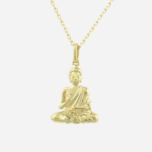 Collier Bouddha plaqué or 750 symbole paix bonheur - Vue principale sérénité élégance