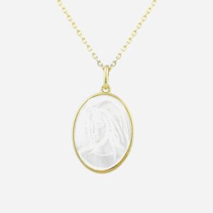 Collier Vierge Marie plaqué or 750 nacre ovale - Vue principale foi protection spiritualité
