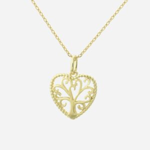 Collier arbre de vie plaqué or 3 microns dans un cœur
