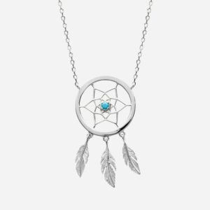 Collier attrape rêve argent 925 rhodié perle turquoise - Vue principale amulette protection porte-bonheur