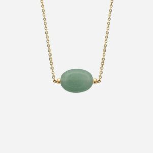 Collier plaqué or 750 3 microns avec aventurine verte ovale