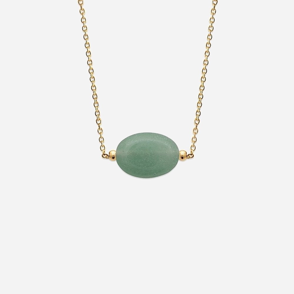 Collier plaqué or 750 3 microns avec aventurine verte ovale