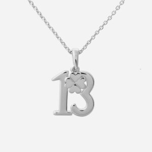 Collier chiffre 13 argent 925 trèfle porte-bonheur rhodié