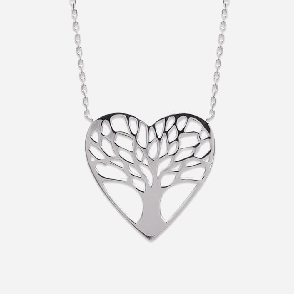 Collier coeur arbre vie argent 925 rhodié - Vue principale amour sagesse symboles universels