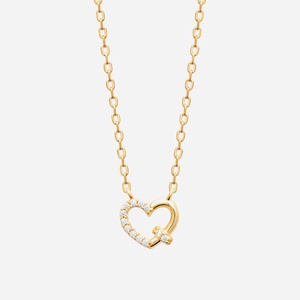 Collier coeur plaqué or 750 anneau oxydes zirconium - Vue principale romantisme