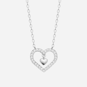 Collier coeur argent 925 rhodié serti oxyde de zirconium - Vue principale pendentif
