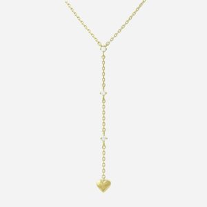 Collier cravate plaqué or 3 microns forme Y cœur zirconium