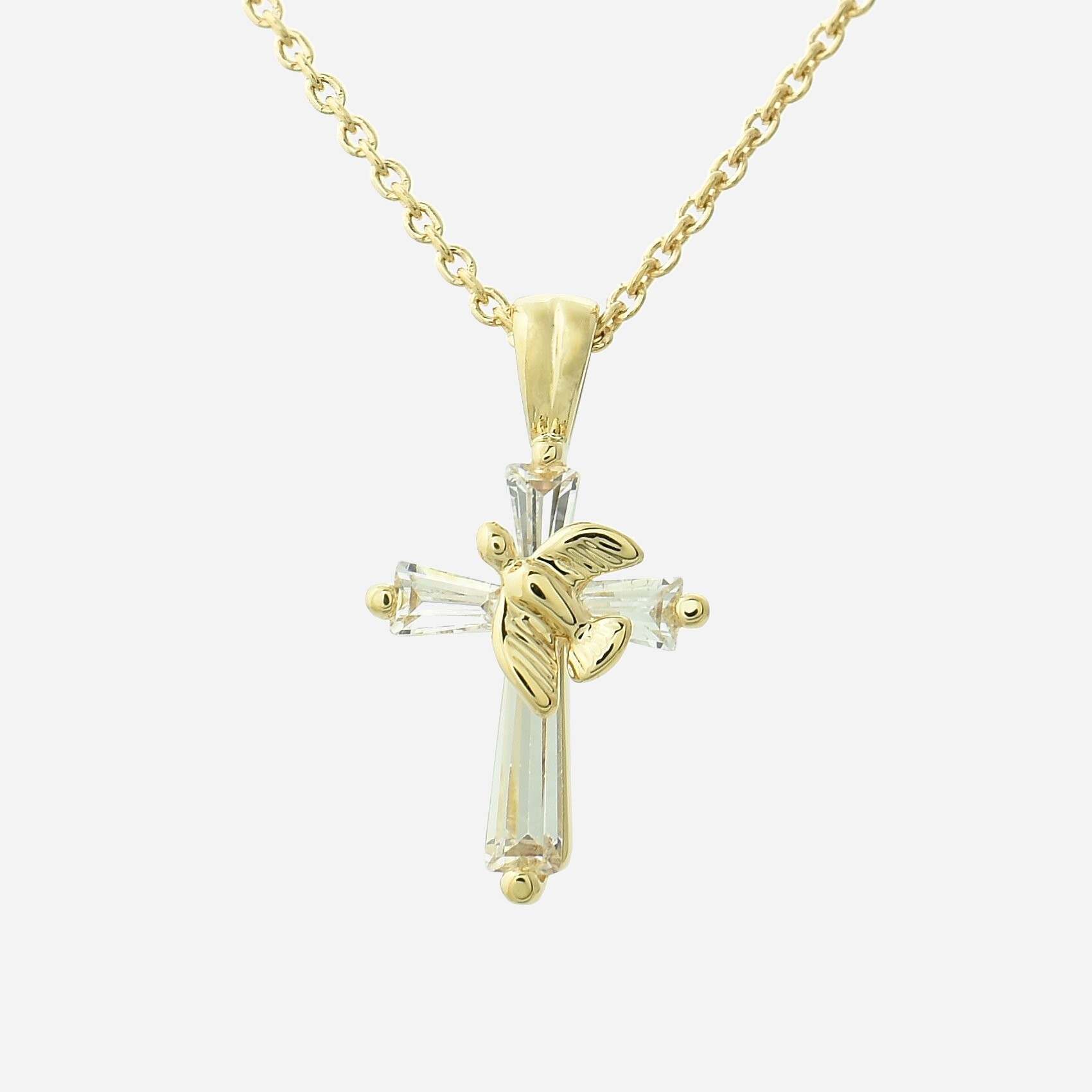 Collier croix plaqué or 3 microns colombe oxydes de zirconium