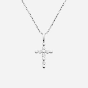 Collier croix argent 925 rhodié serti oxyde zirconium - Vue principale symbole foi