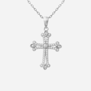 Collier croix argent 925 oxyde zirconium rhodié femme