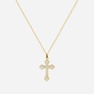 Collier croix tréflée plaqué or 750 serti oxyde zirconium - Vue principale symbole foi
