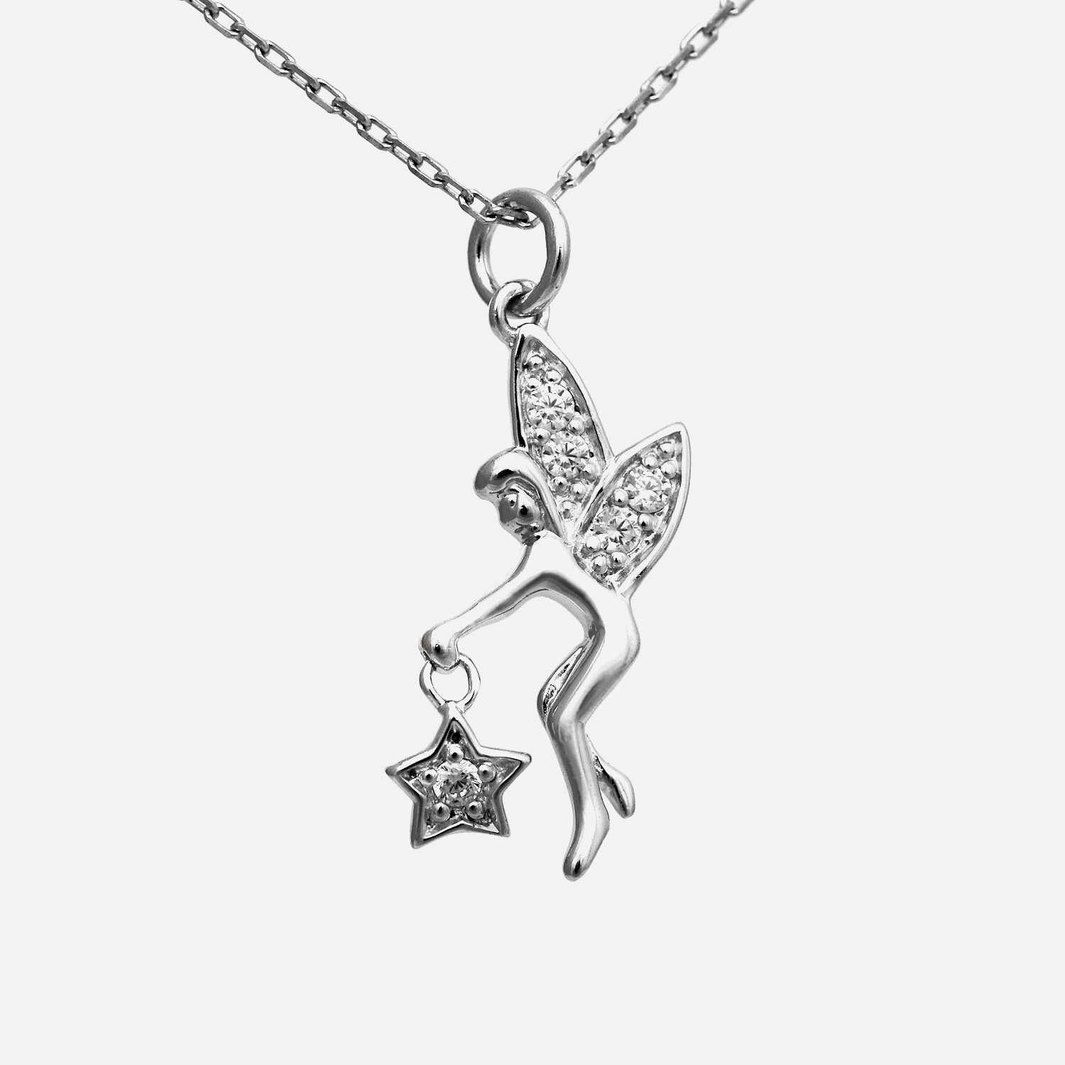 Collier fée argent 925 rhodié étoile oxyde zirconium - Vue principale magie féerie