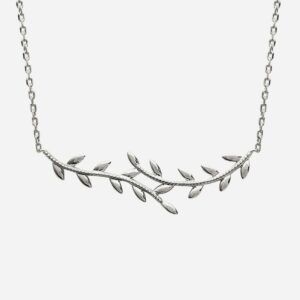 Collier feuille laurier argent 925 rhodié - Vue principale symbole victoire gloire succès