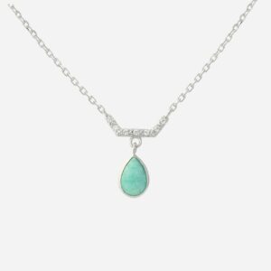 Collier argent 925 rhodié avec goutte amazonite et zirconium
