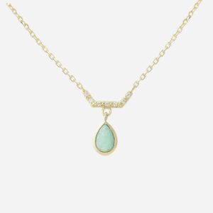 Collier goutte d'amazonite pierre naturelle et oxydes de zirconium plaqué or 3 microns turquoise