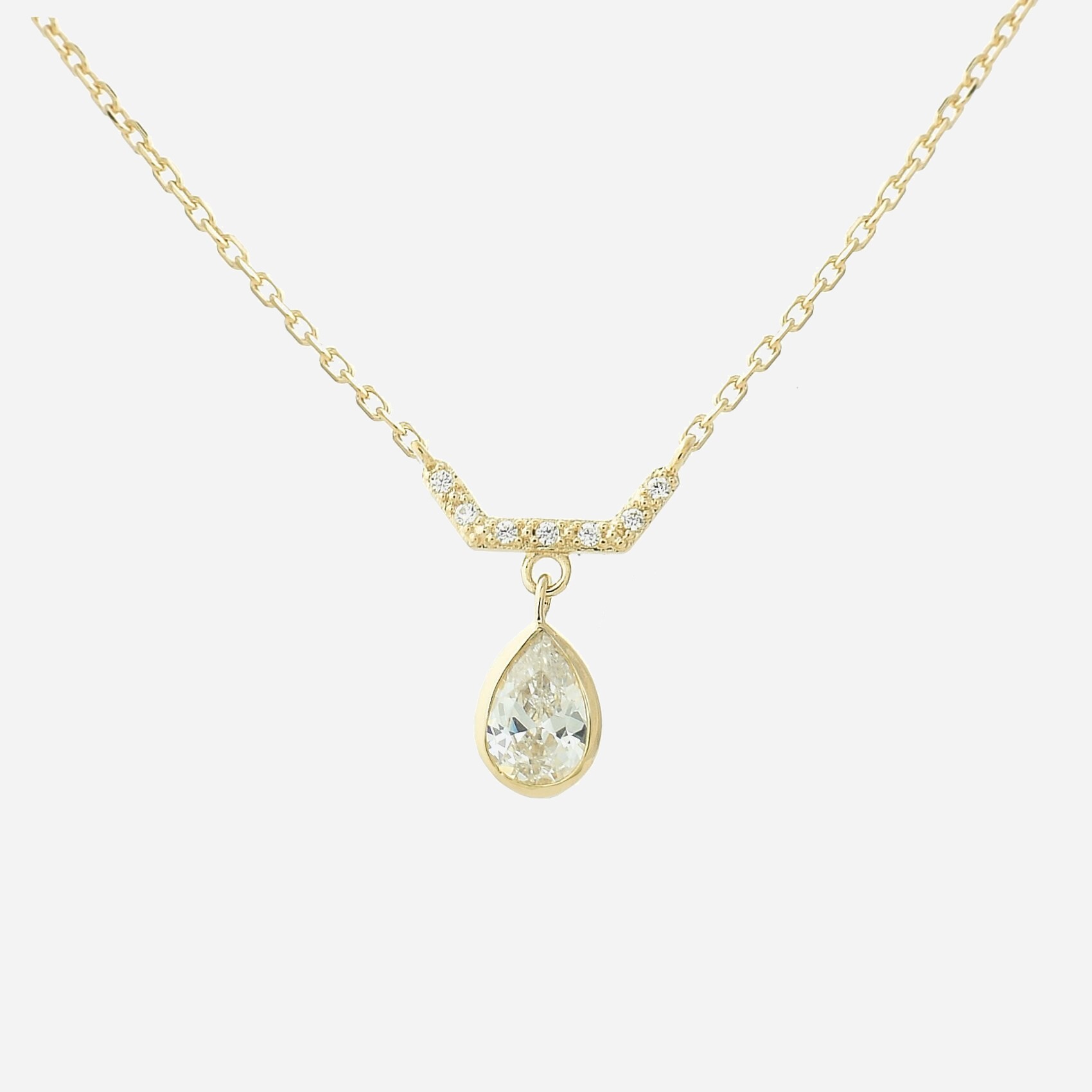 Collier goutte plaqué or 750 oxyde zirconium - Vue principale élégant glamour touche lumière