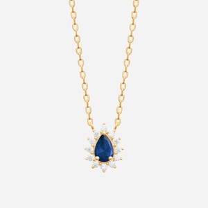 Collier goutte bleu plaqué or 750 style fleur oxyde zirconium - Vue principale pendentif pierre bleue