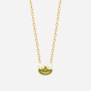 Collier grenouille enfant émail coloré vert plaqué or 750 charme ludique