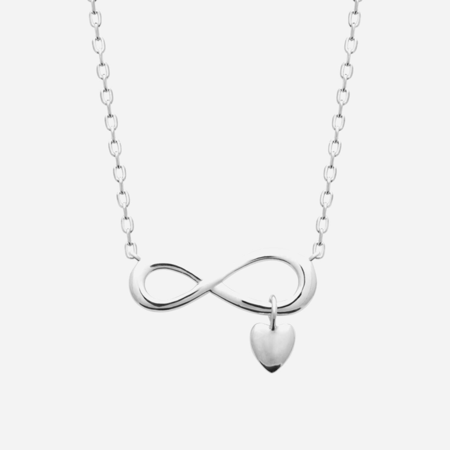 Collier infini coeur argent 925 rhodié - Vue principale pendentif symbole éternité