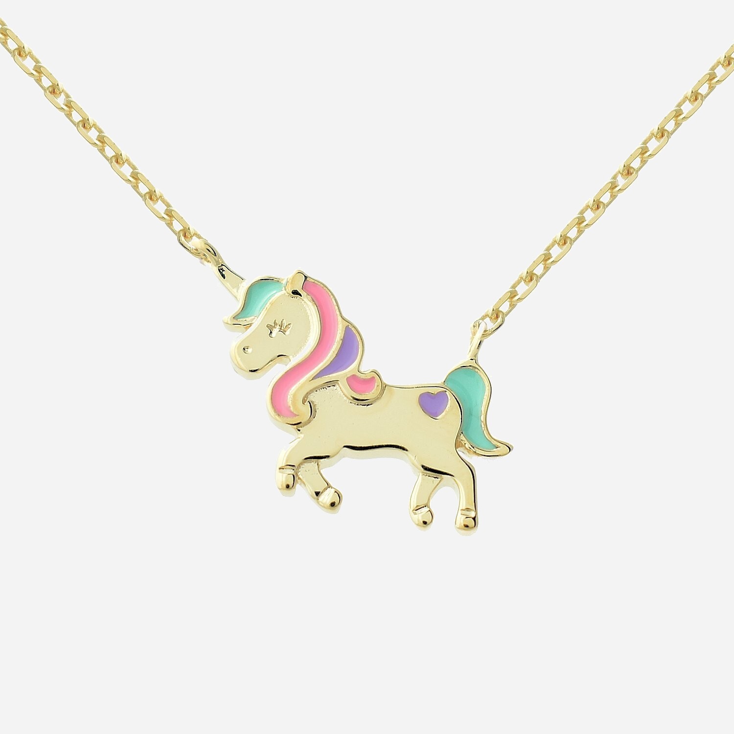 Collier licorne plaqué or 3 microns enfant émail coloré