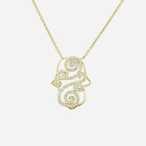 Collier main de Fatma plaqué or 750 oxydes zirconium Khamsa porte-bonheur