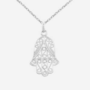 Collier main de Fatma ciselée argent 925 rhodié amulette protection artisanale