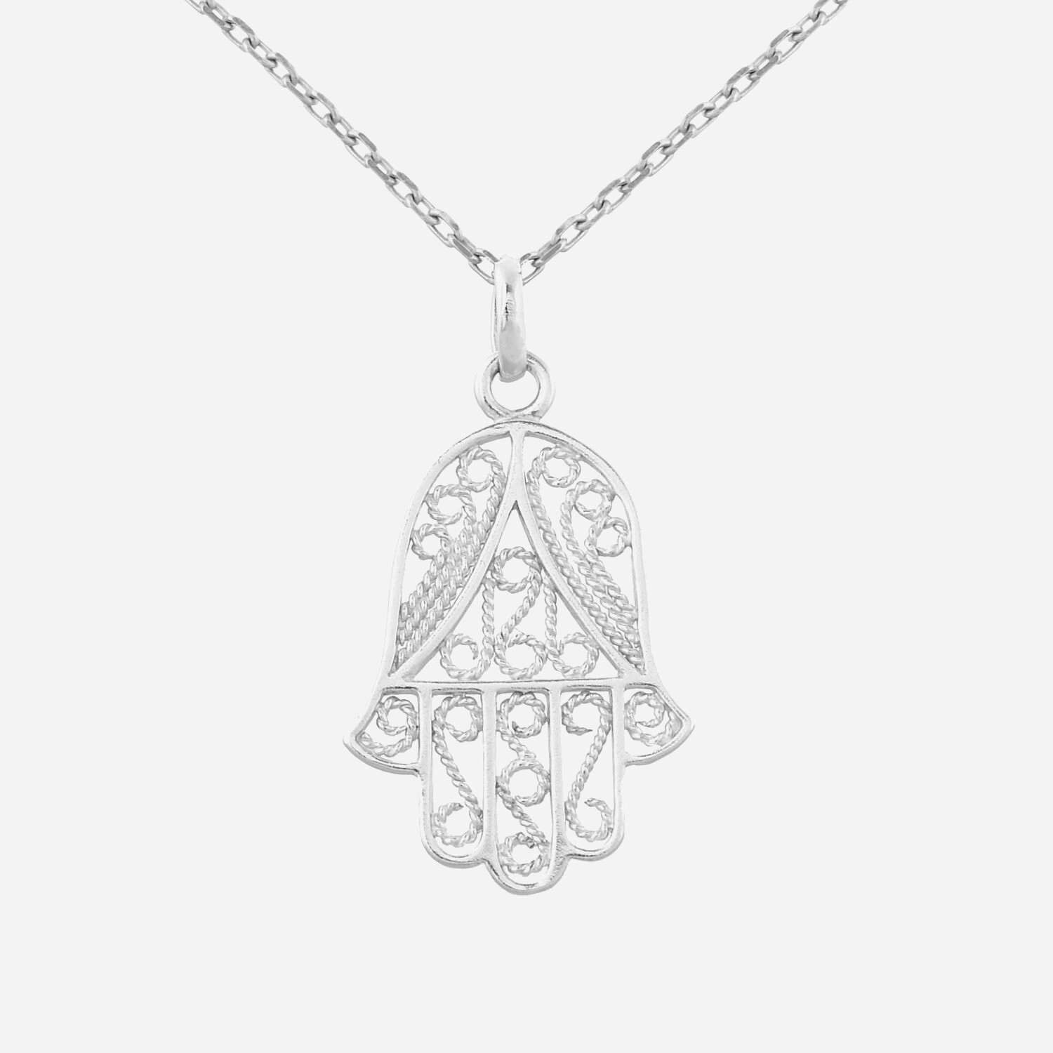 Collier main de Fatma ciselée argent 925 rhodié amulette protection artisanale
