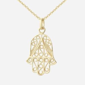 Collier main de Fatma ciselée plaqué or 3 microns protection ancestrale