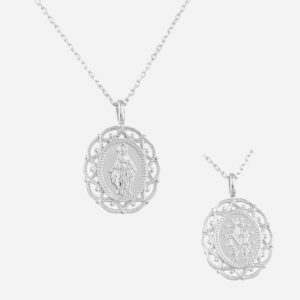 Collier médaille Vierge Miraculeuse argent 925 rhodié arabesque - Vue principale foi protection