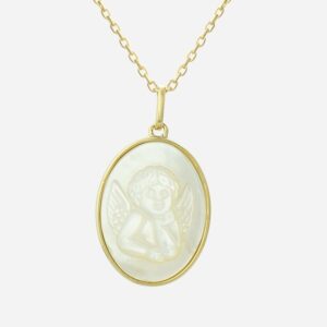 Collier médaille ange baptême nacre enfant plaqué or 750 protection céleste spirituelle