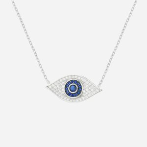 Collier oeil bleu argent 925 rhodié oxyde zirconium protecteur - Vue principale talisman mauvais œil