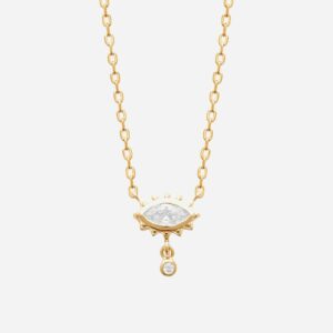 Collier oeil plaqué or 750 oxyde zirconium pendant rond - Vue principale lueur éblouissante