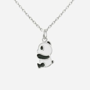 Collier panda argent 925 enfant émail blanc noir rhodié