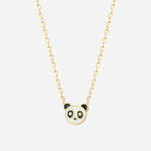 Collier panda plaqué or 750 émail blanc noir enfant - Vue principale enchanteur sourire