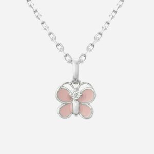 Collier papillon émail rose oxyde zirconium enfant argent 925 rhodié légèreté féerique
