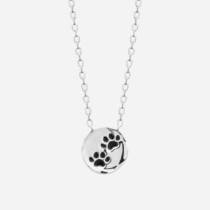 Collier patte chien chat enfant coussinet émail coloré noir argent 925 rhodié