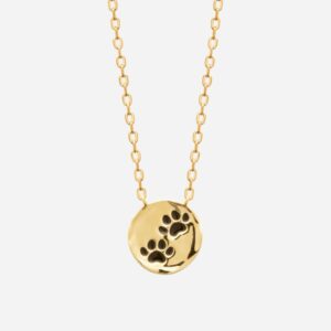Collier patte chien chat enfant coussinet émail coloré noir plaqué or 750