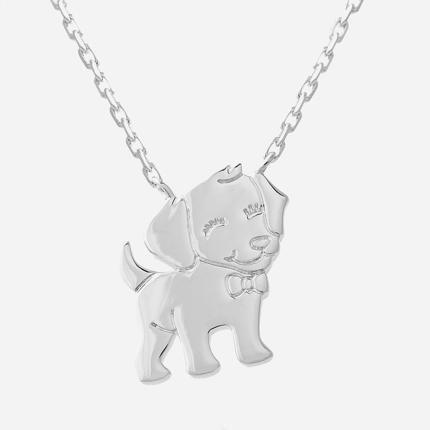 Collier chien argent 925 rhodié enfant petit chien souriant