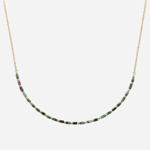 Collier plaqué or 750 3 microns avec pierres rubis zoïsite